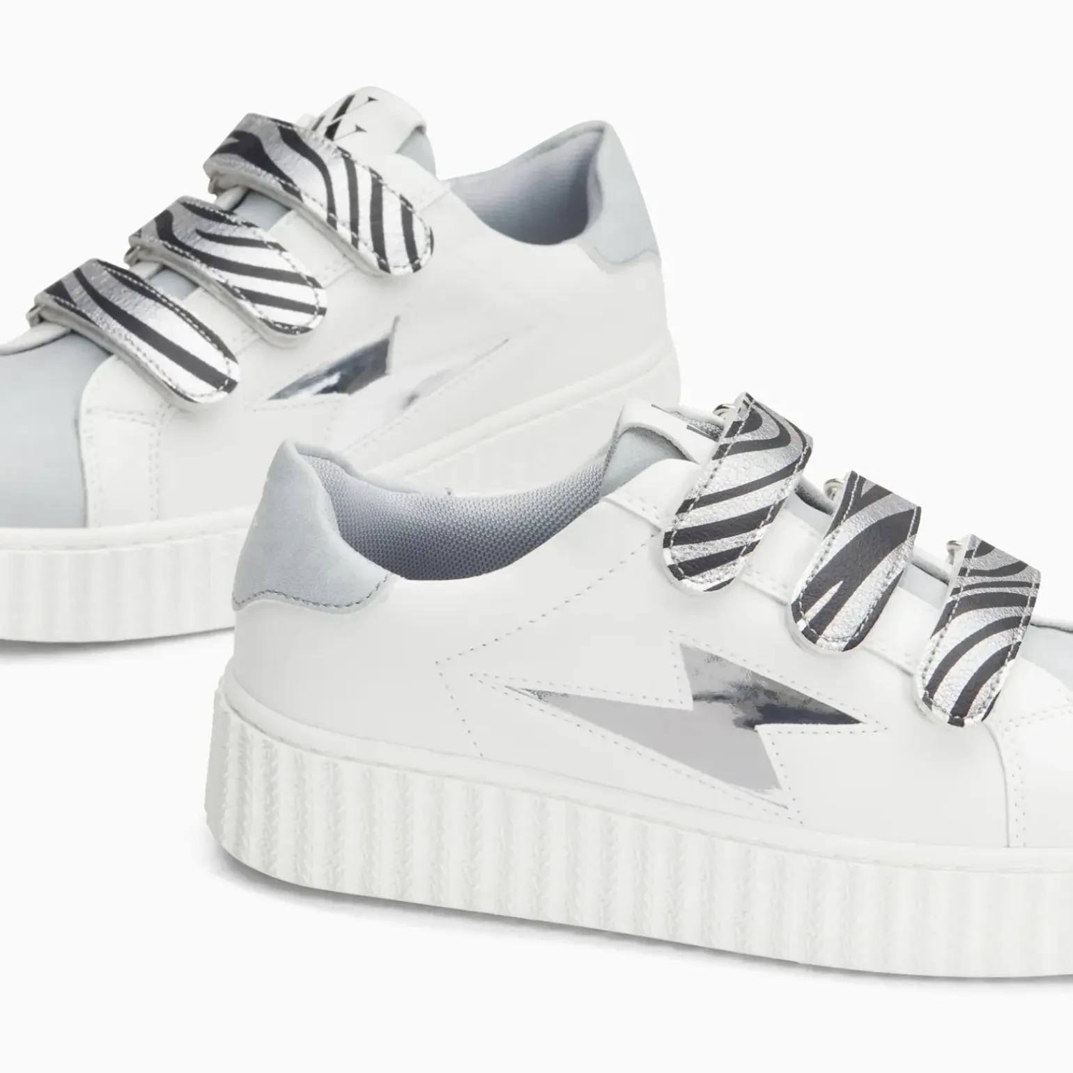 Baskets éclair Opaline blanc et gris à scratchs zèbre
