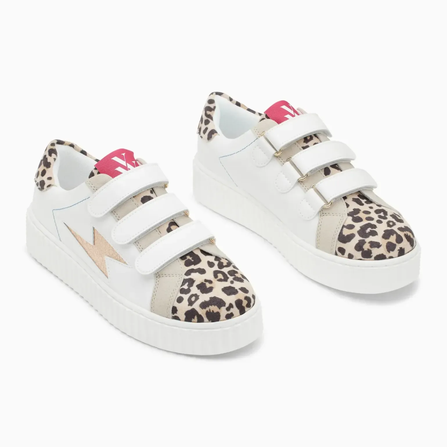 Baskets éclair Opaline blanc et léopard à scratchs
