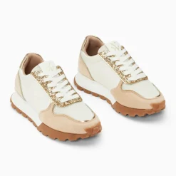 Baskets éclair Paola beige et or à semelle running