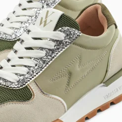 Baskets éclair Paola kaki et argent à semelle running