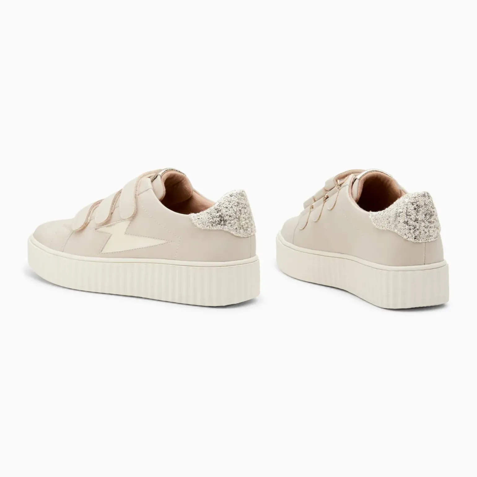Baskets éclair Pomeline beige et or à scratchs