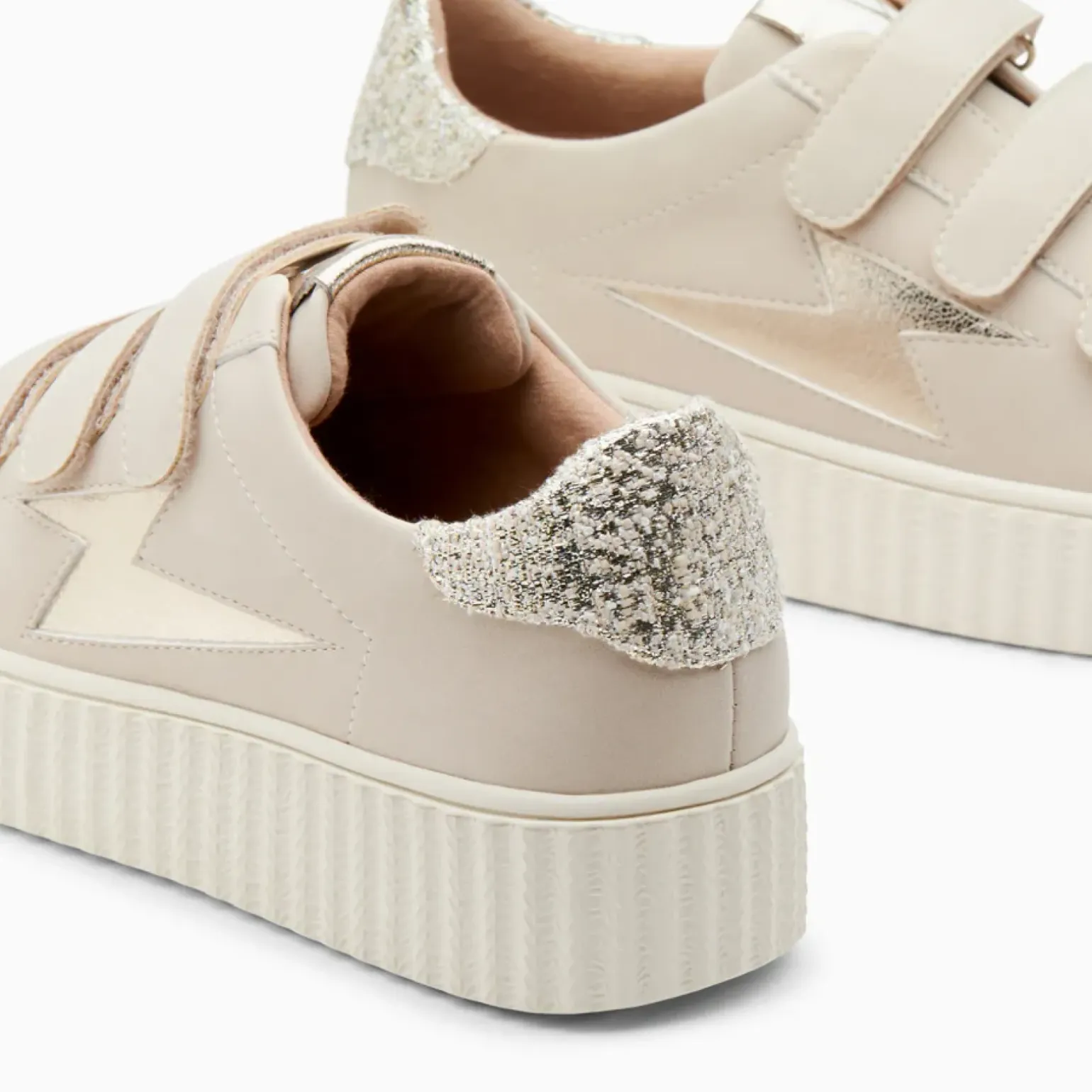 Baskets éclair Pomeline beige et or à scratchs