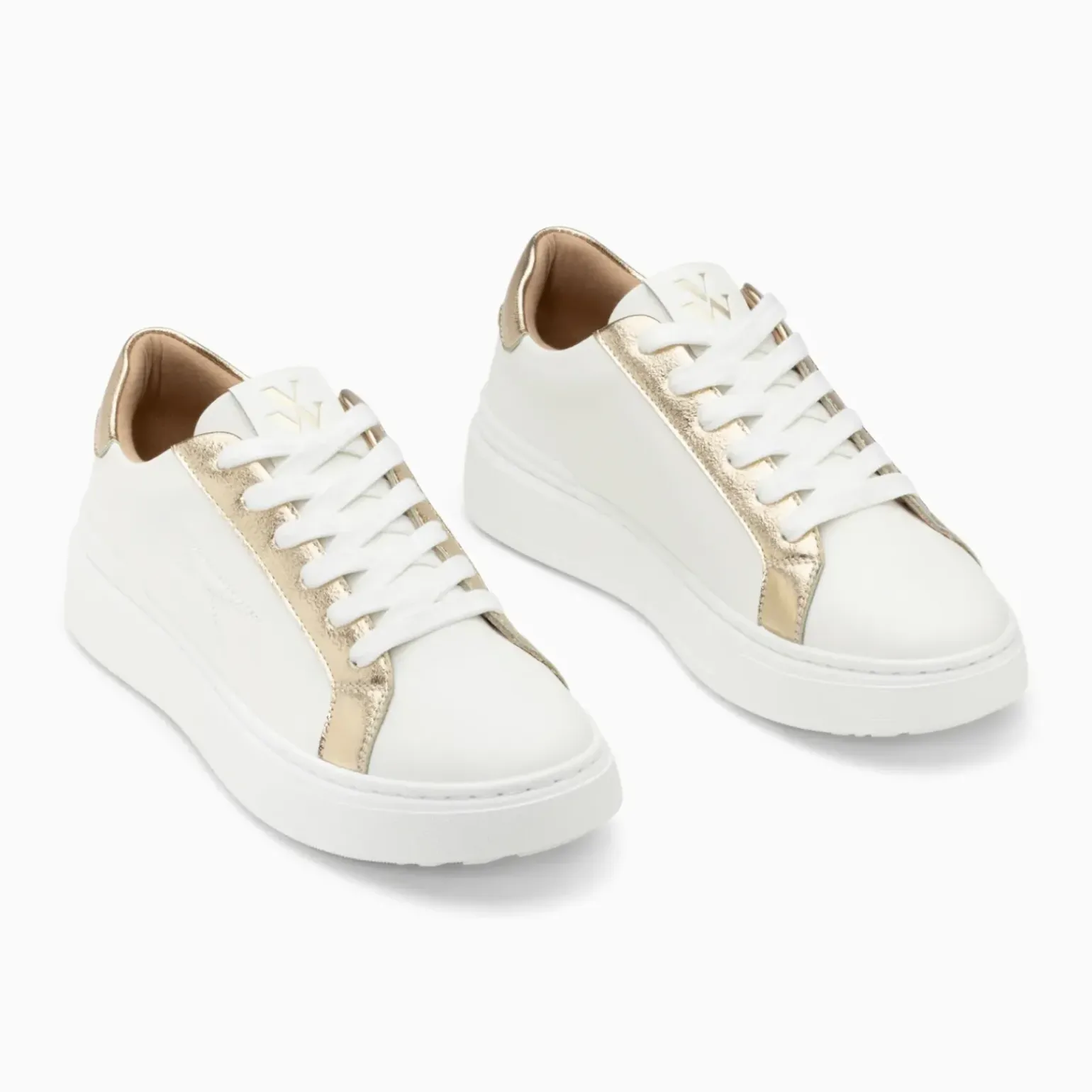 Baskets éclair Romane blanc et or à lacets