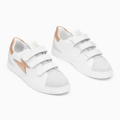 Baskets éclair Sadie blanc et rose gold à scratchs