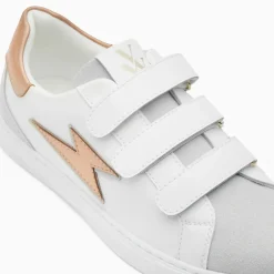 Baskets éclair Sadie blanc et rose gold à scratchs
