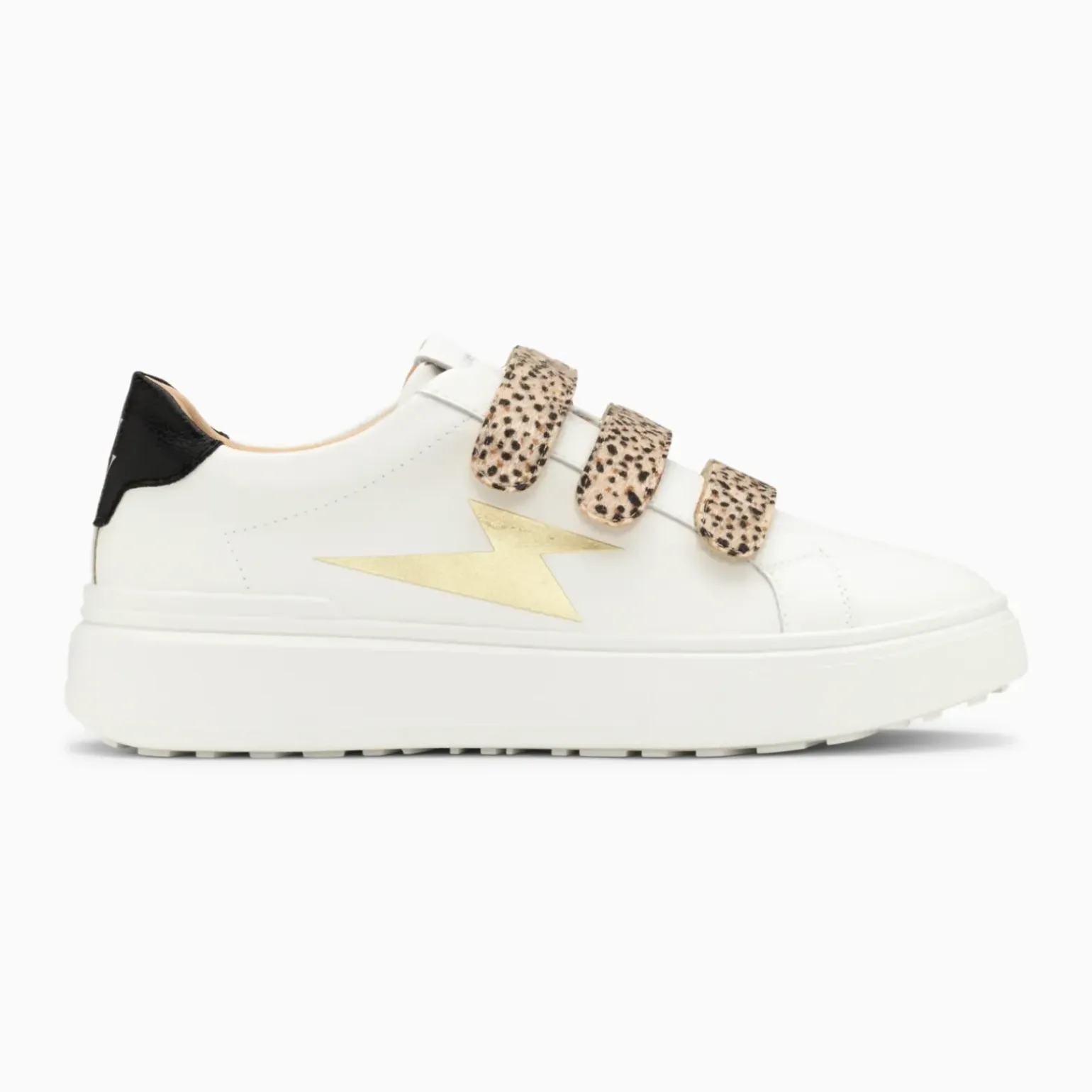 Baskets éclair Salomé blanc et or à scratchs guépard