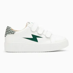 Baskets éclair Sansa blanc et vert pied-de-poule à scratchs
