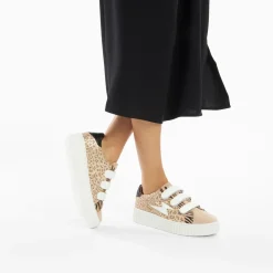 Baskets éclair Scarlett beiges à imprimé léopard