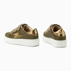 Baskets éclair Sophie guépard kaki et or à scratchs