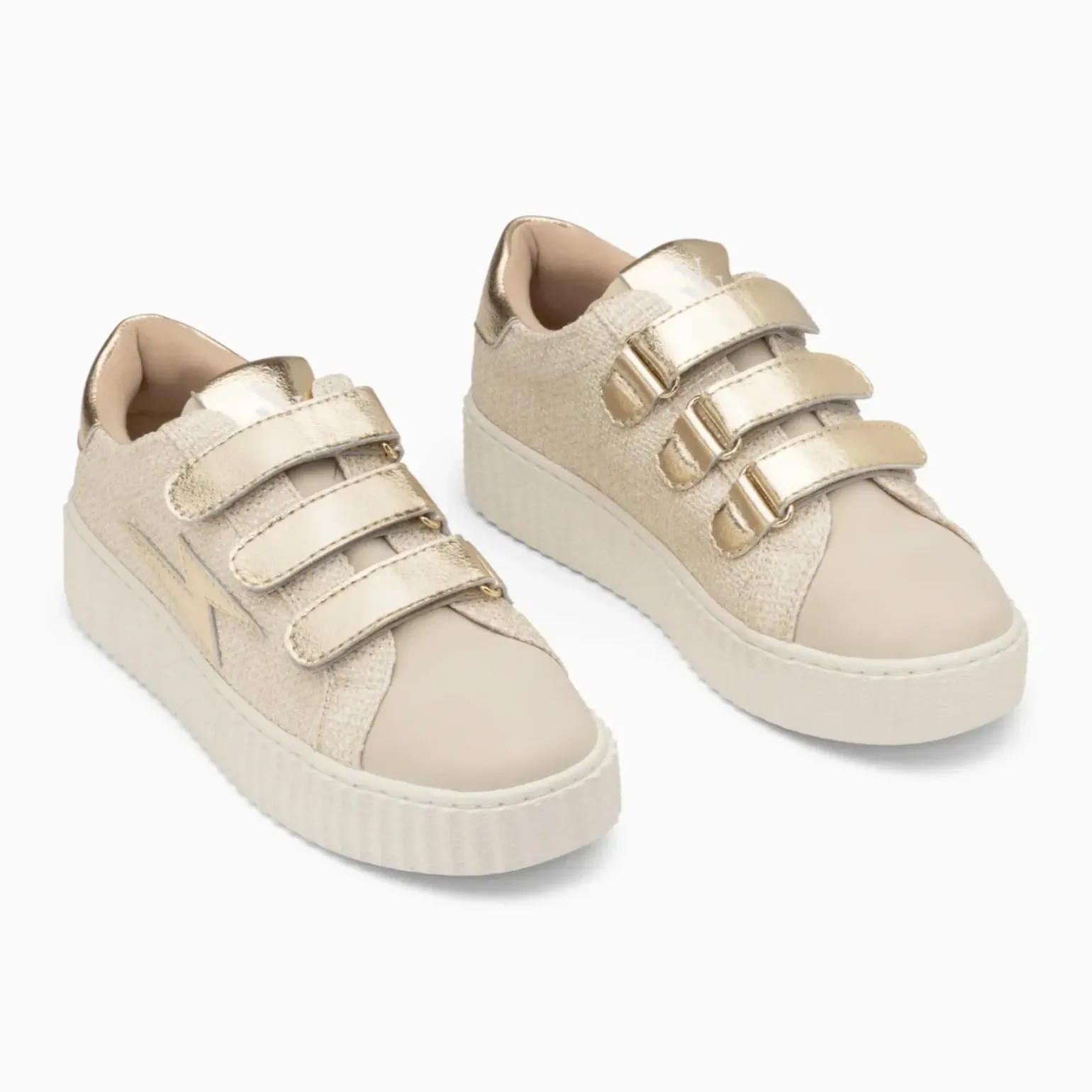 Baskets éclair Summer beige et or à scratchs