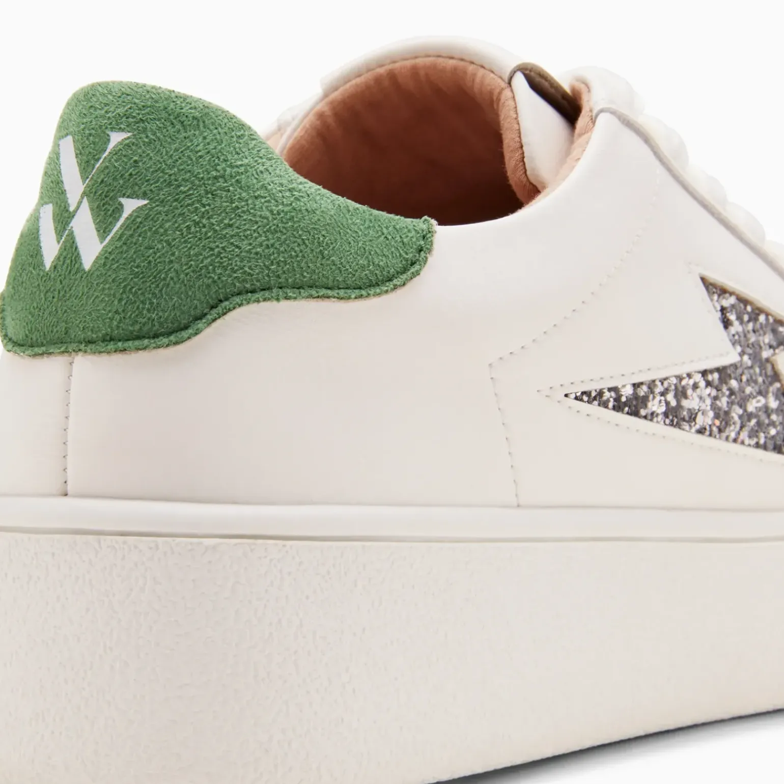 Baskets éclair Tiff argent glitter et vert à lacets