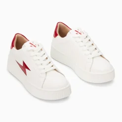 Baskets éclair Tiff blanc et rouge verni à lacets