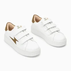 Baskets éclair Vicky blanc et kaki à scratchs