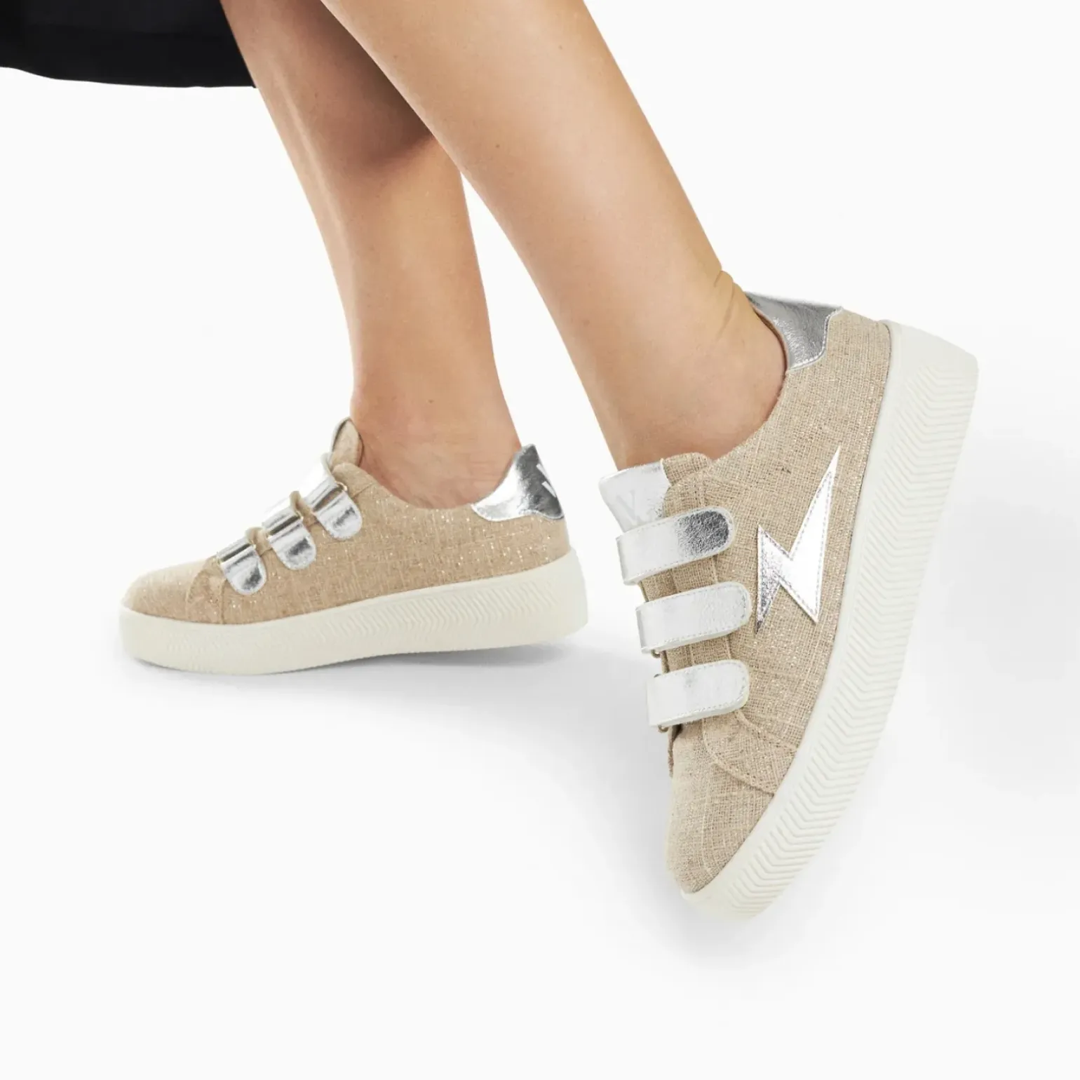 Baskets éclair Wissem beige et argent à scratchs