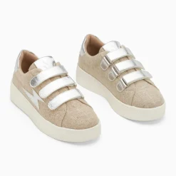 Baskets éclair Wissem beige et argent à scratchs