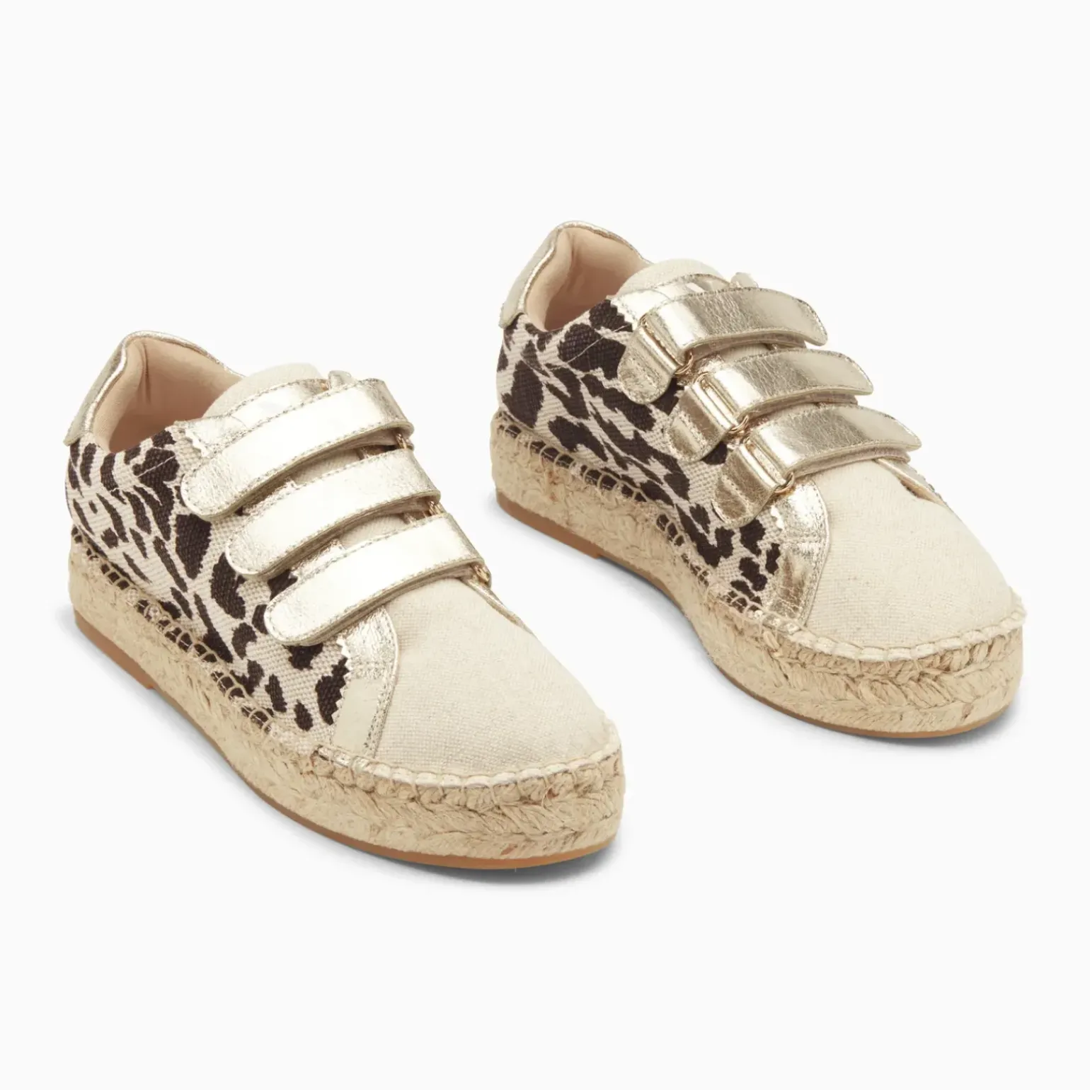 Baskets espadrilles Alyssa léopard et or à scratchs