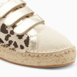 Baskets espadrilles Alyssa léopard et or à scratchs