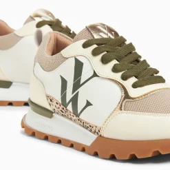 Baskets monogramme Adèle beige et kaki à semelle running