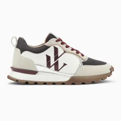 Baskets monogramme Adèle gris et bordeaux à semelle running