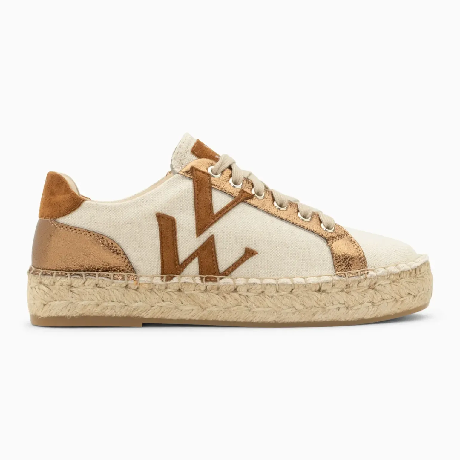 Baskets monogramme Aurore café et bronze à semelle espadrille