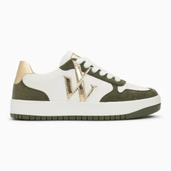 Baskets monogramme Calie blanc et kaki