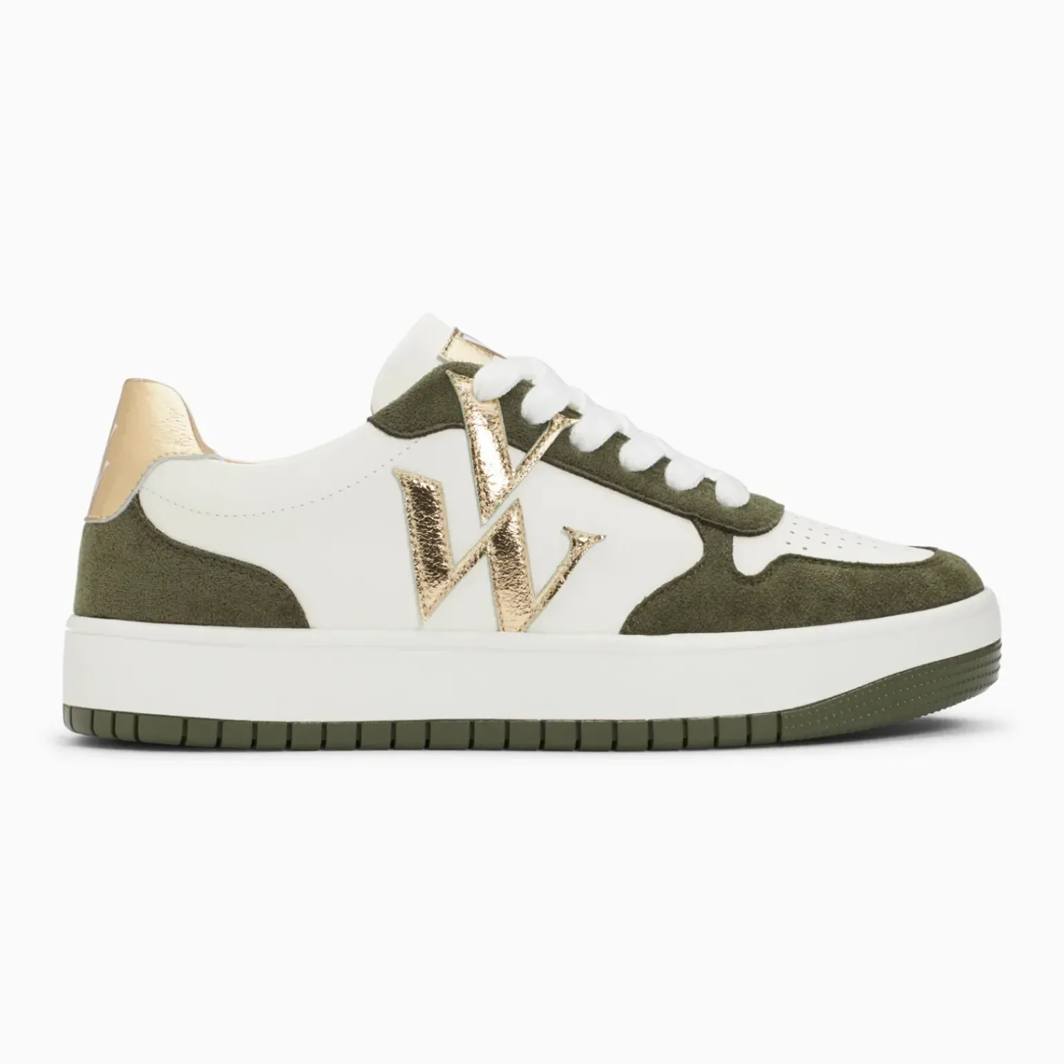 Baskets monogramme Calie blanc et kaki
