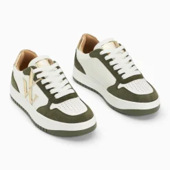 Baskets monogramme Calie blanc et kaki