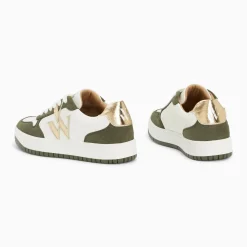 Baskets monogramme Calie blanc et kaki