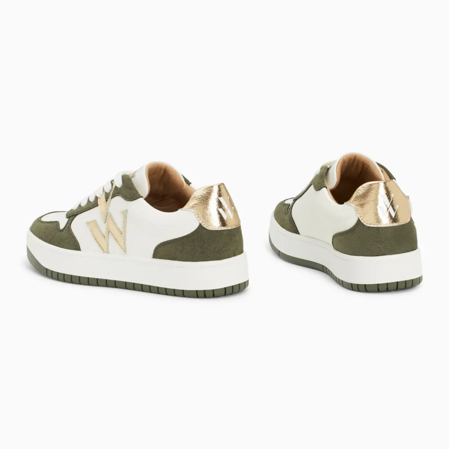 Baskets monogramme Calie blanc et kaki