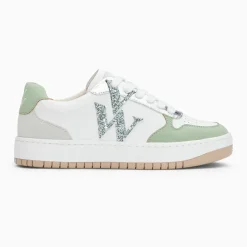Baskets monogramme Calie blanc et vert amande