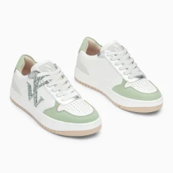 Baskets monogramme Calie blanc et vert amande