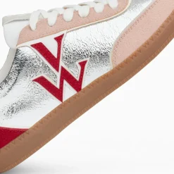 Baskets monogramme Charlize argent et rouge à semelle rétro