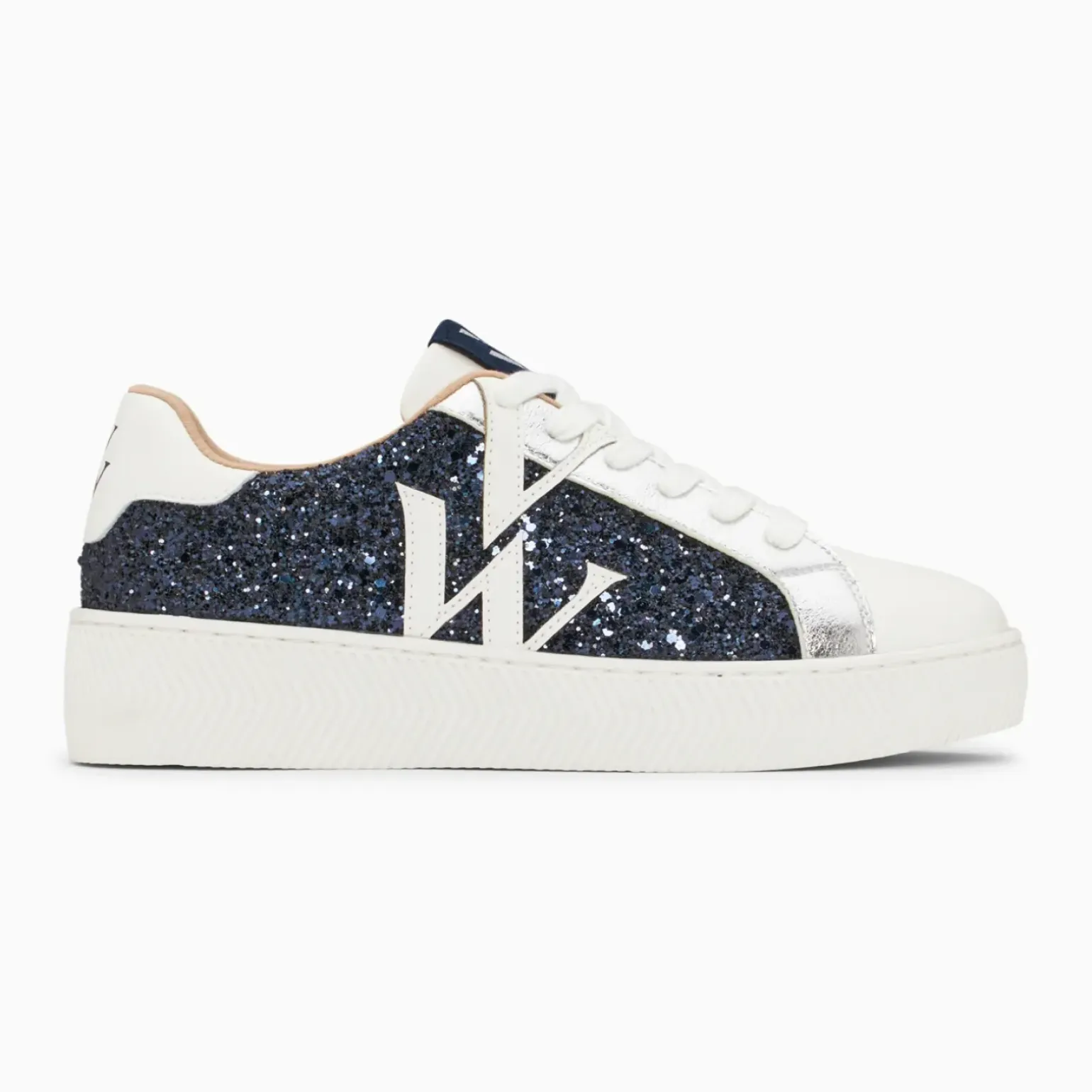 Baskets monogramme Estelle à paillettes bleues
