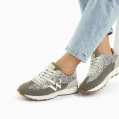 Baskets monogramme Faustine argent et gris à semelle running