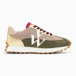 Baskets monogramme Faustine beige et kaki à semelle running
