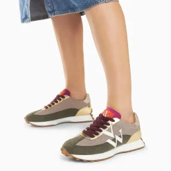 Baskets monogramme Faustine beige et kaki à semelle running