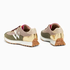 Baskets monogramme Faustine beige et kaki à semelle running