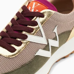 Baskets monogramme Faustine beige et kaki à semelle running
