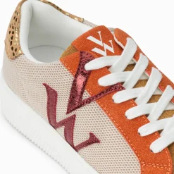 Baskets monogramme Gaïa beige et orange à lacets
