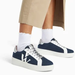 Baskets monogramme Gaïa denim et blanc à lacets argent