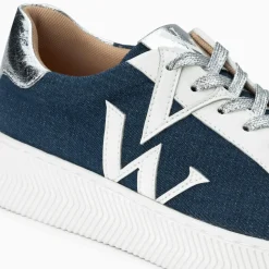 Baskets monogramme Gaïa denim et blanc à lacets argent
