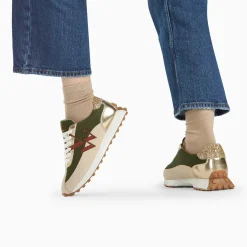 Baskets monogramme Hanae kaki et beige à lacets