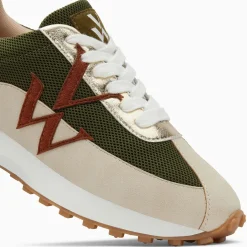 Baskets monogramme Hanae kaki et beige à lacets