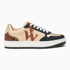 Baskets monogramme Ilyana beige et noir à lacets
