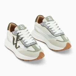 Baskets monogramme Inès kaki et argent à semelle oversize