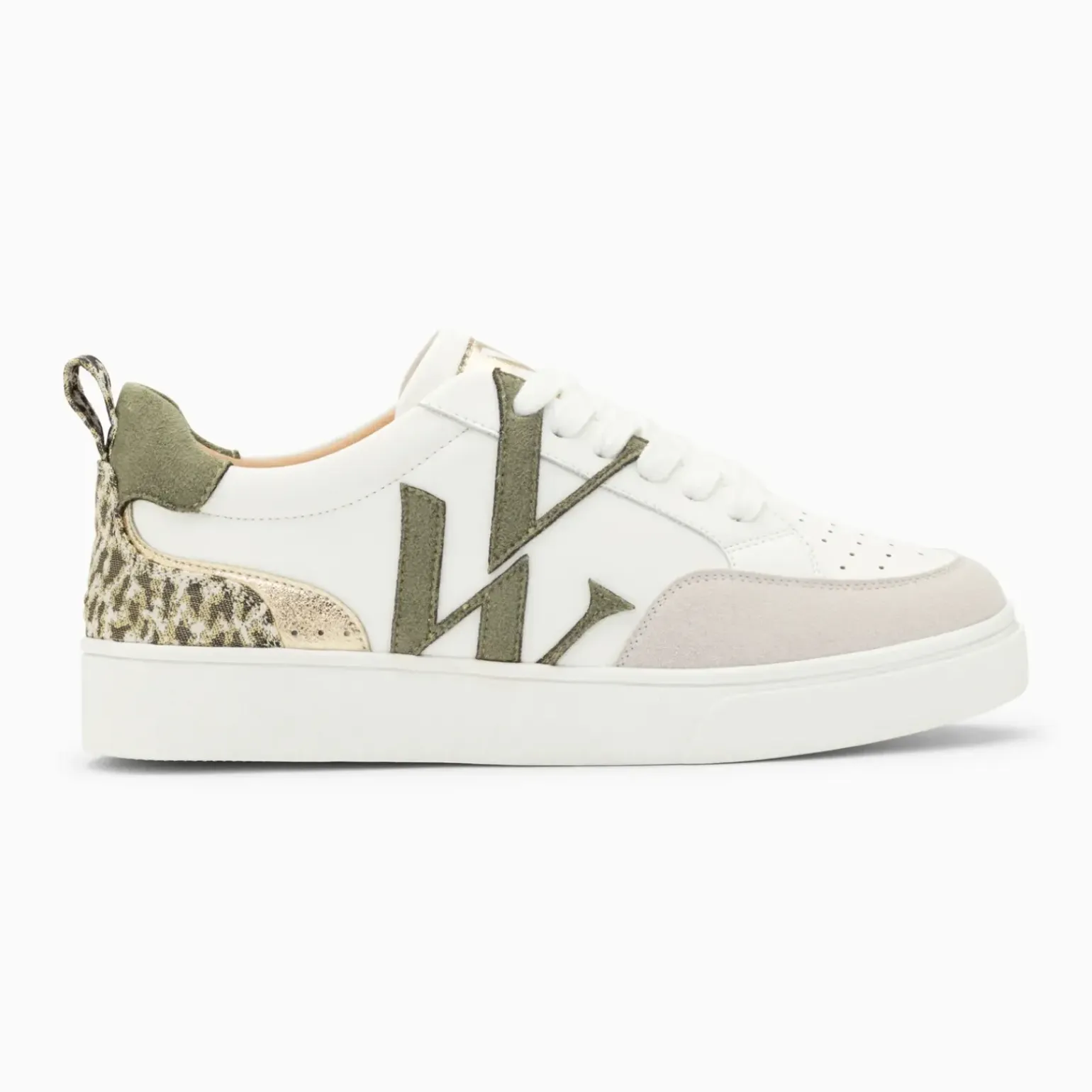 Baskets monogramme Joyce blanc et kaki