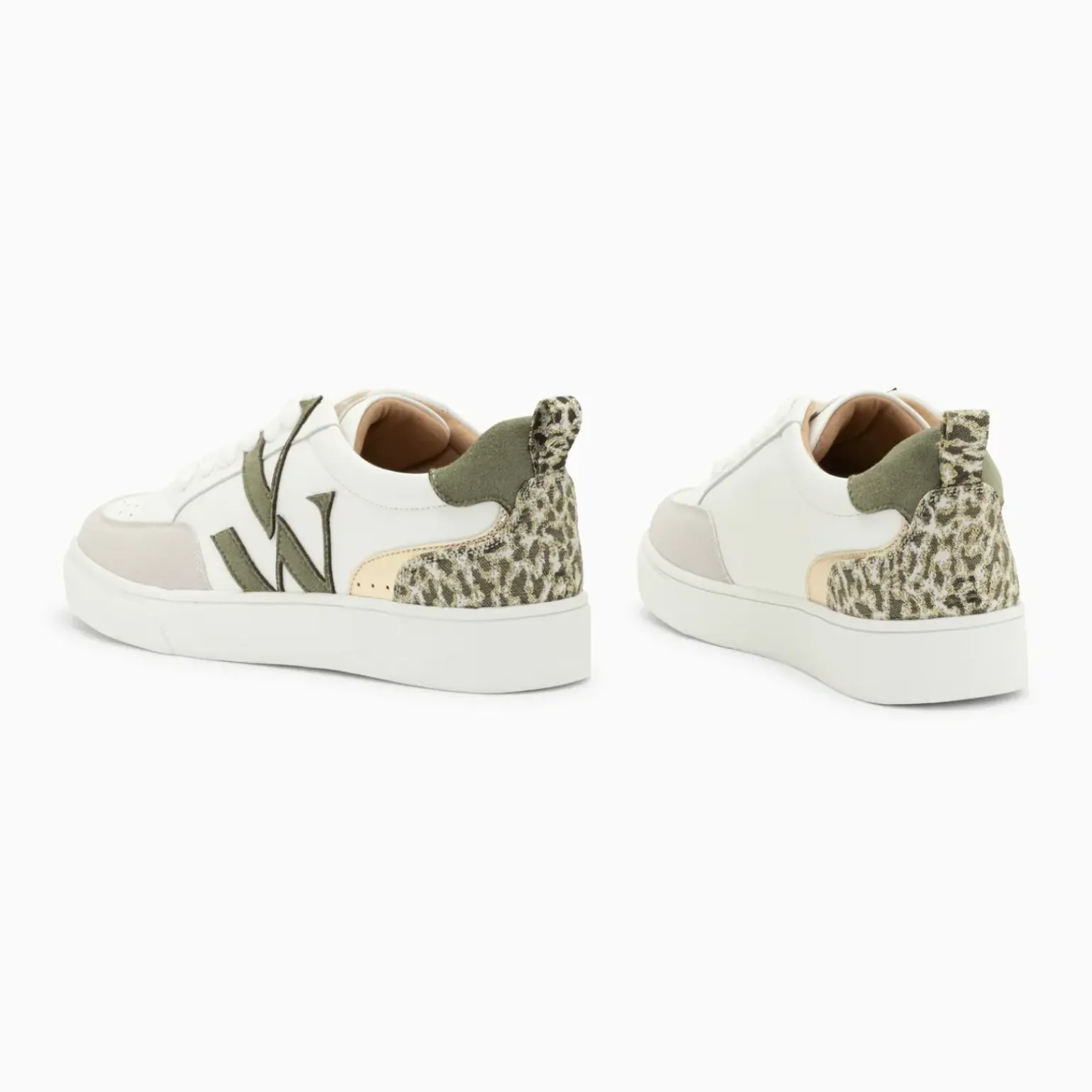 Baskets monogramme Joyce blanc et kaki