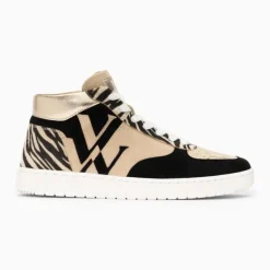 Baskets monogramme Judy montantes noir et beige à lacets