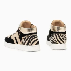 Baskets monogramme Judy montantes noir et beige à lacets