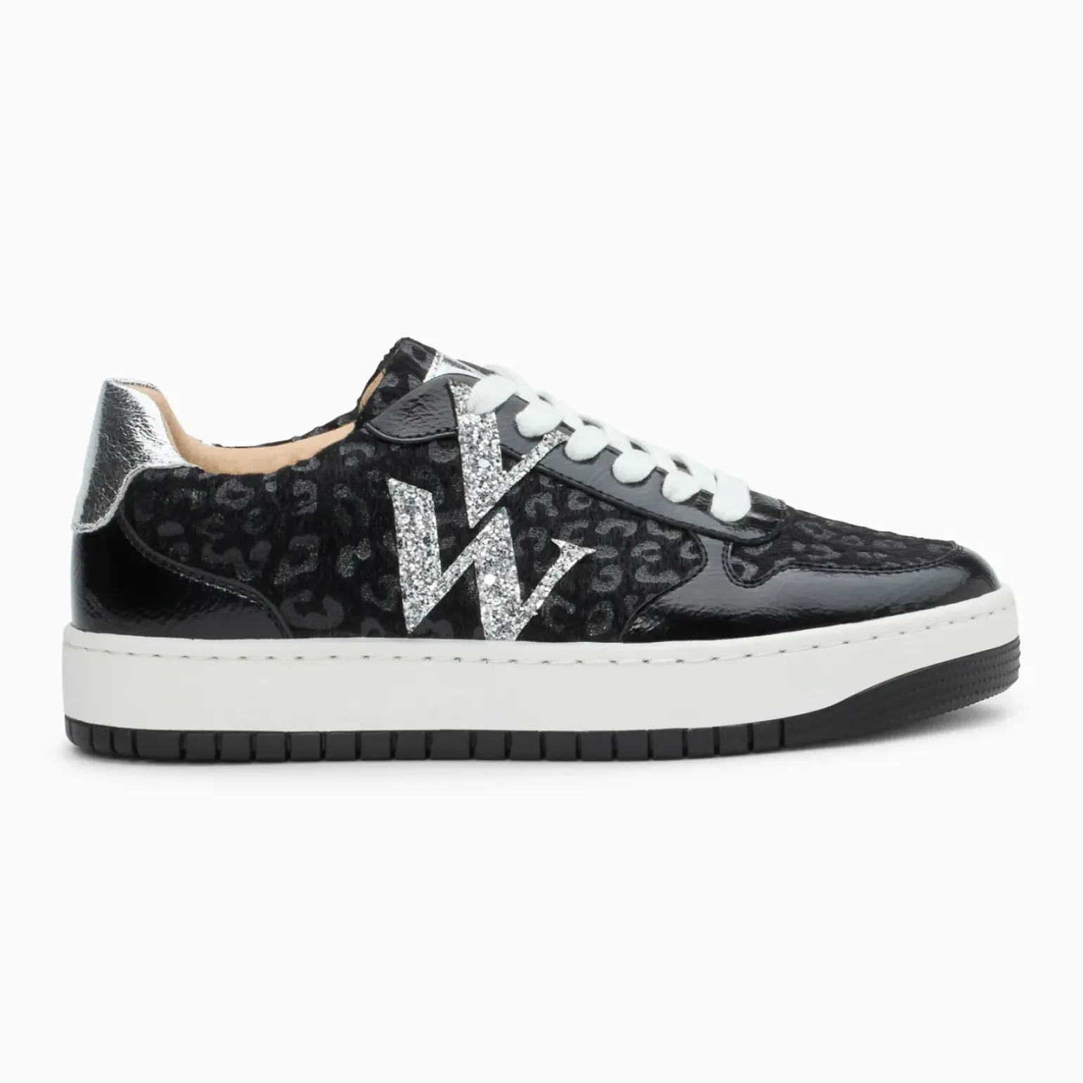 Baskets monogramme Kasia léopard noir à lacets